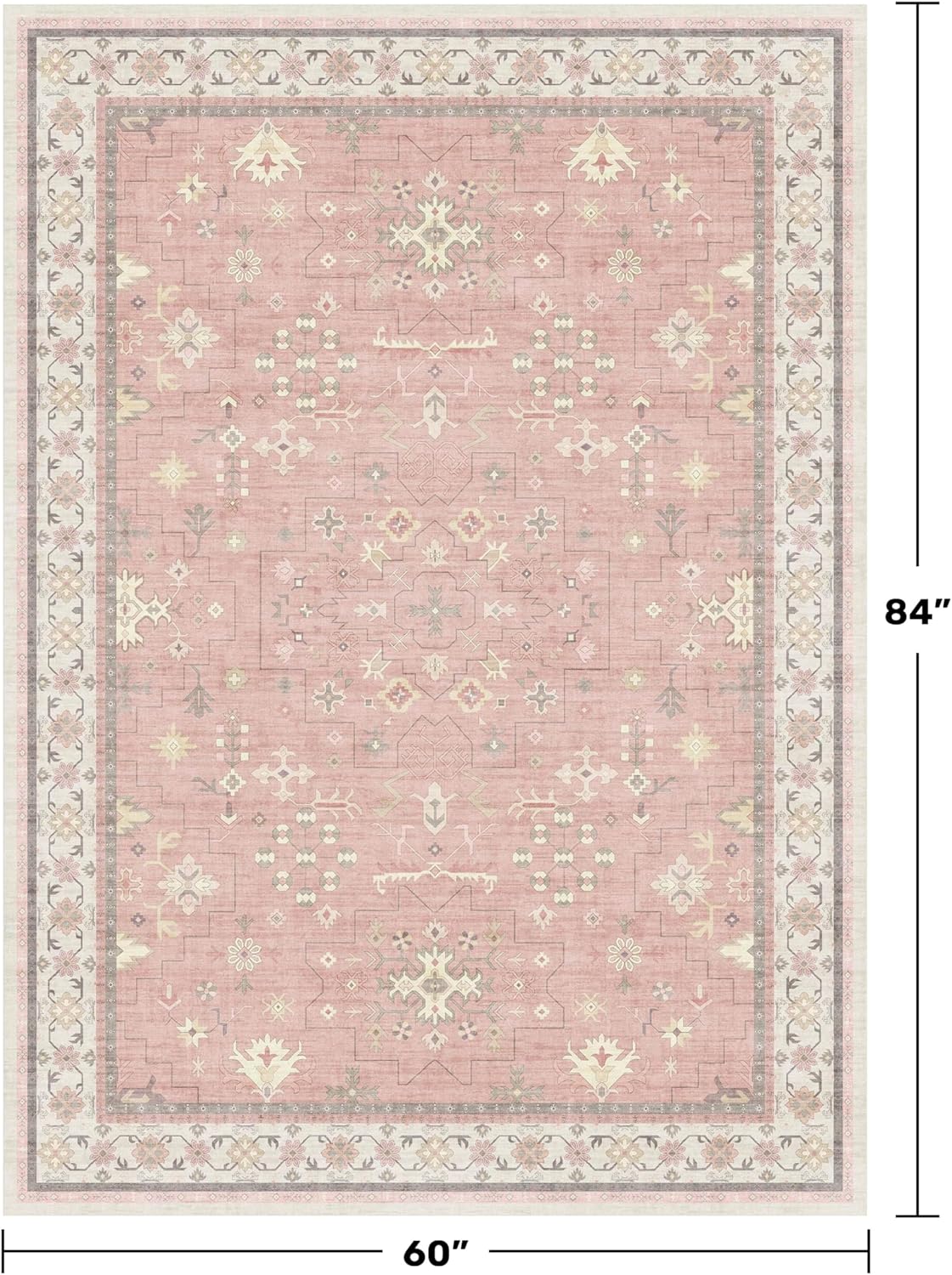 Skiennix Blush Pink Girls Rug - Floral Nursery Area Rug 5x7, Machine Washable Non-Slip Play Mat