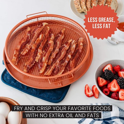 Chef Pomodoro Crisper Basket & Tray Set | 2-Piece Oil-Free Cookware for Oven & Air Fryer, 12.2" (Copper)
