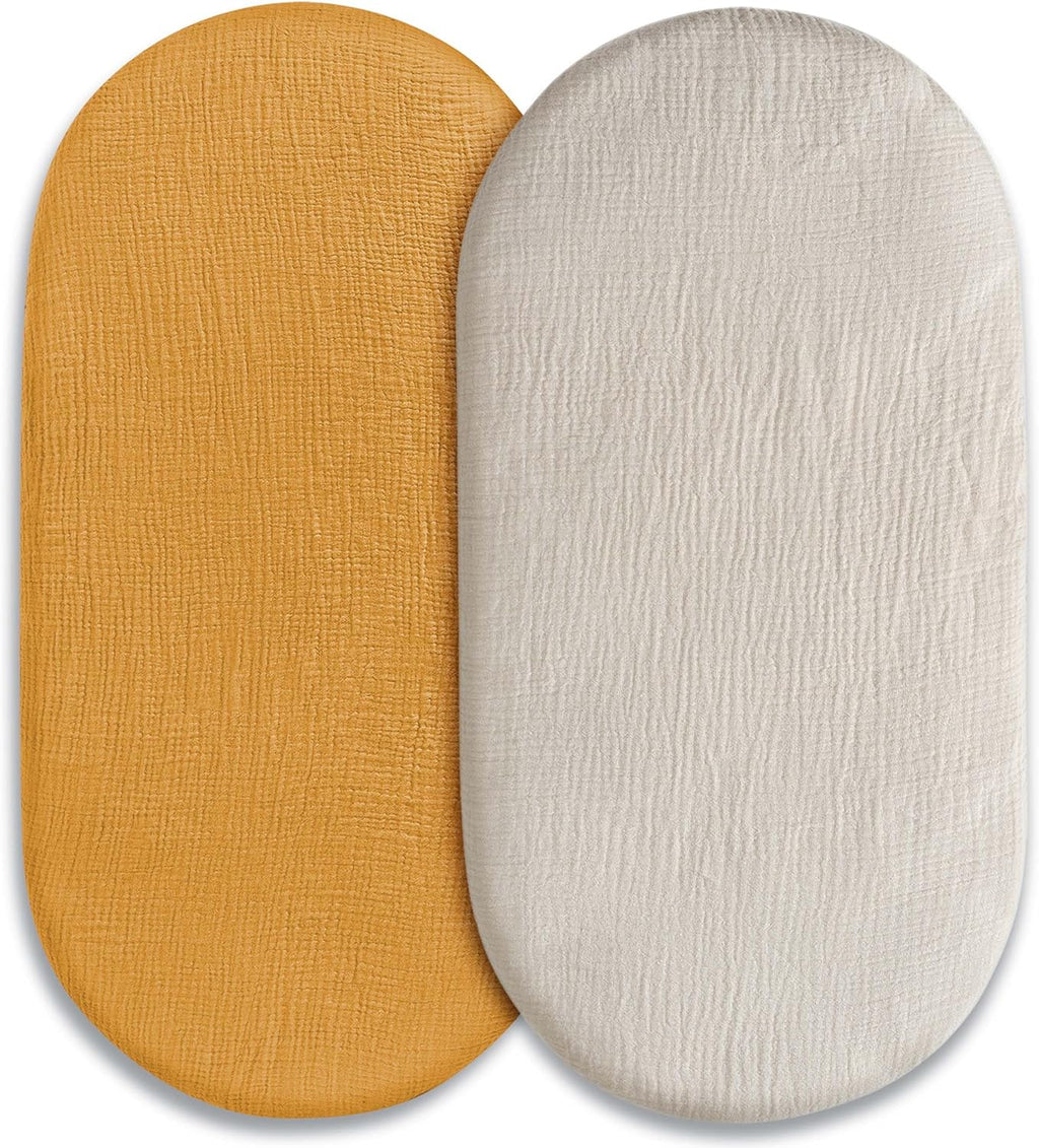 Skiennix Muslin Bassinet Fitted Sheets - Soft Breathable Cotton, 360° Elastic Fit | 2 Pack in Elegant Colors