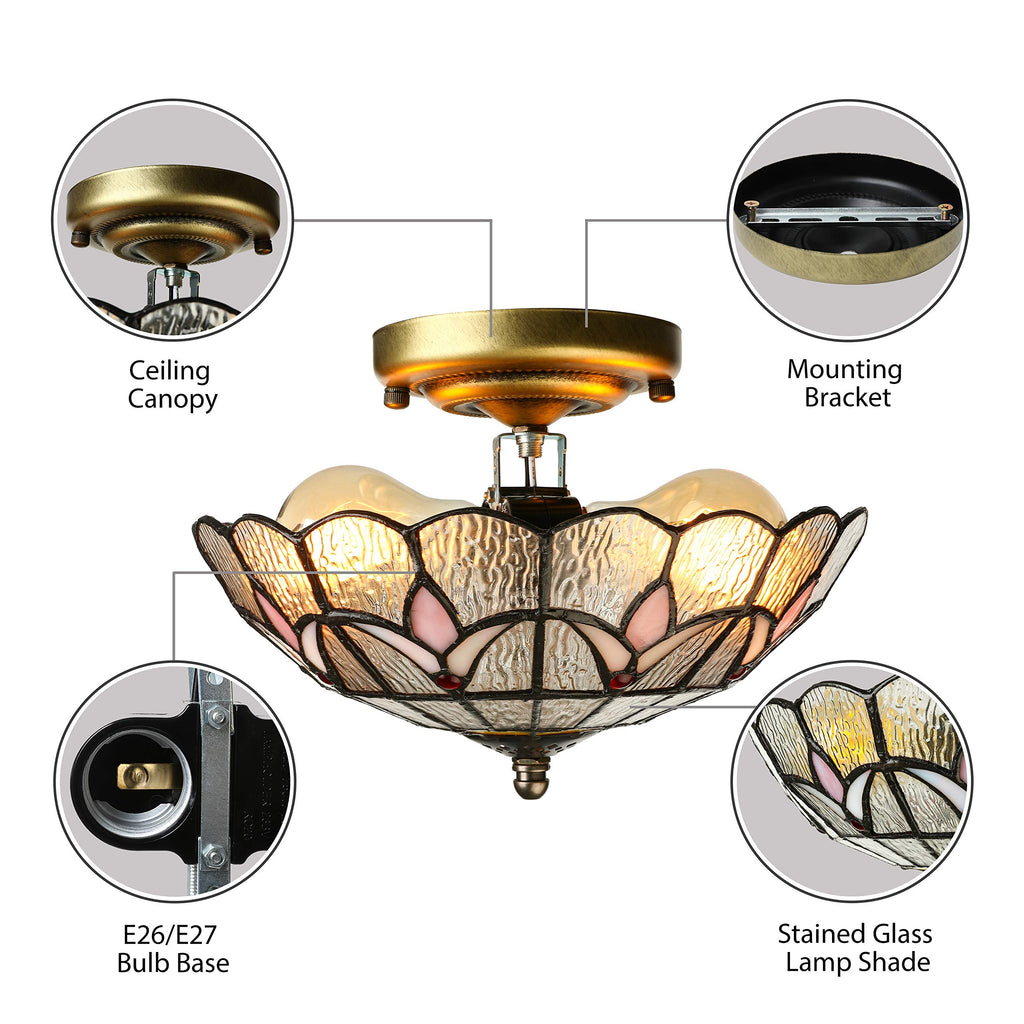 RUNNUP Industrial 12" Wide Flush Mount Ceiling Light Fixture with Glass Tulip Shade Ceiling Lamp in Clear