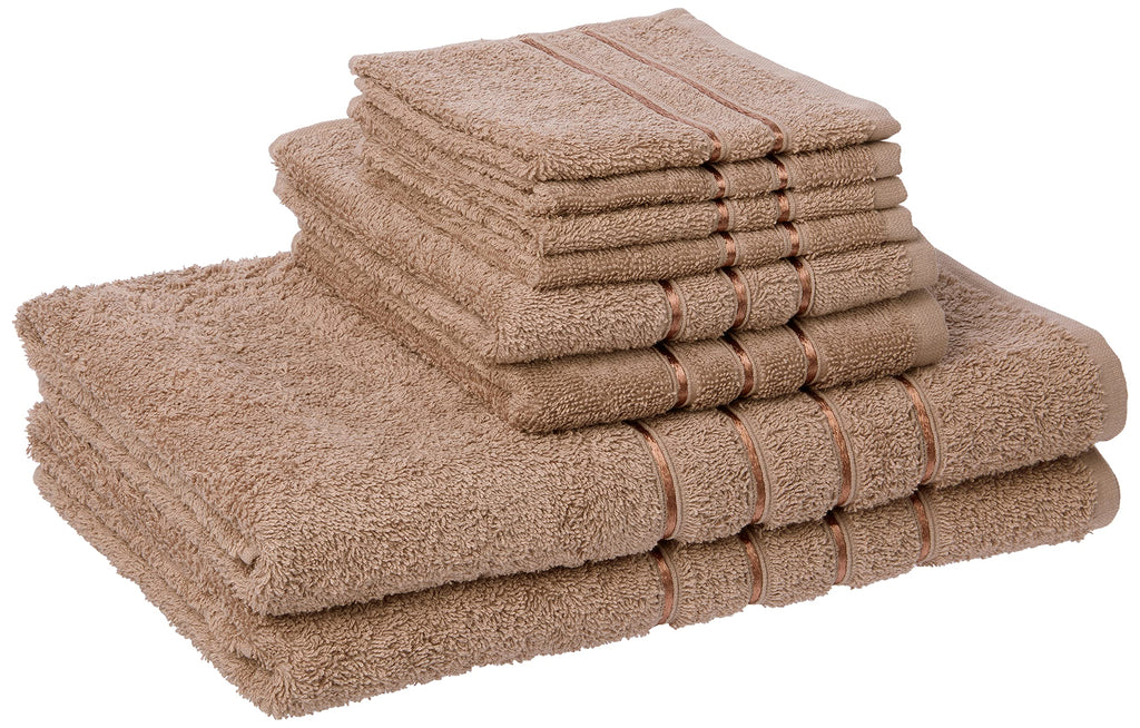 Lavish Home 8 Piece 100% Cotton Plush Bath Towel Set - Taupe 27.5"x57.25"x0.25"