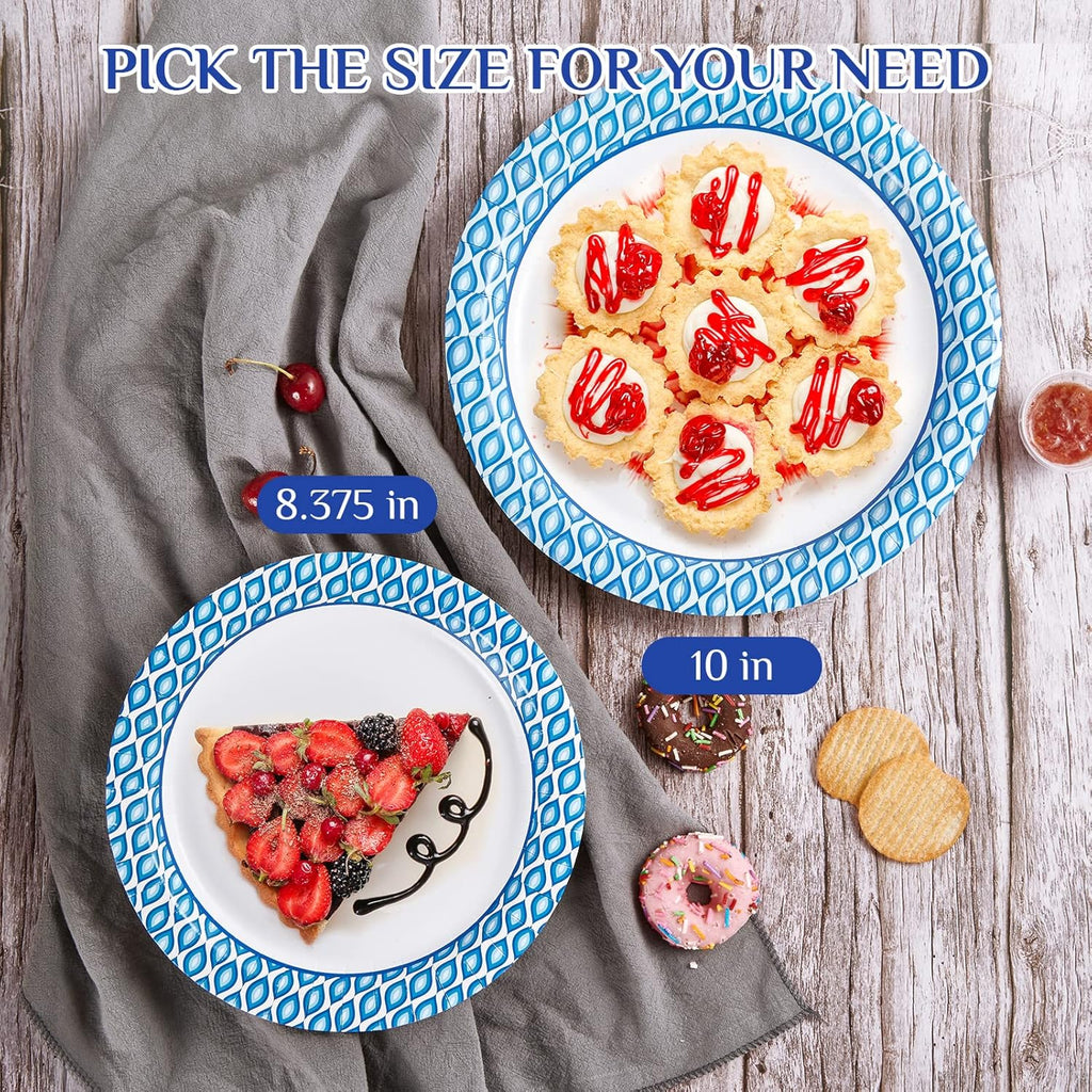 MUCHII Disposable Paper Plates - 8.375 Inch, 300 Count, Soak & Cut Proof for Parties & Gatherings