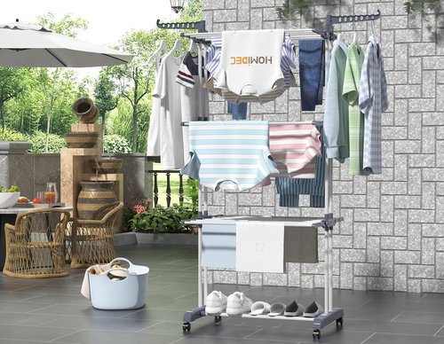 HOMIDEC Oversized 4-Tier Clothes Drying Rack - Foldable Stainless Steel with 24 Poles & 14 Hooks | Grey