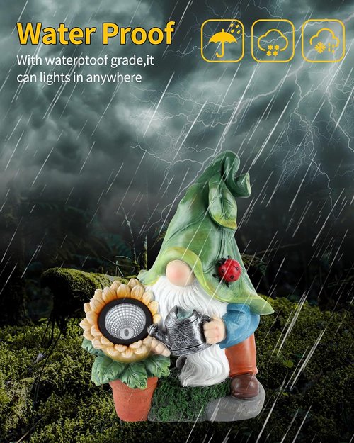 iStatue Large Solar Garden Gnome - 12-Inch Hand-Painted Outdoor Patio Decor & Lawn Ornament