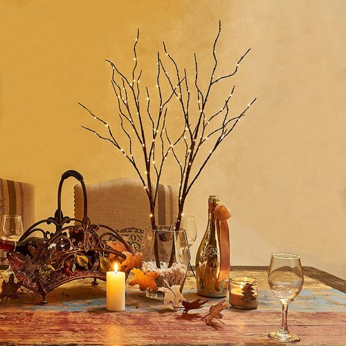 Hairui Lighted Brown Branches - 100 LED Fairy Lights with Timer | 30-Inch Willow Branch Decor for Indoor/Outdoor Holiday Use