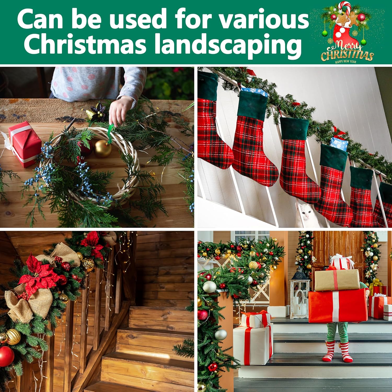 Skiennix 60 Pcs Christmas Garland Ties - 12" Adjustable Reusable Nylon Cable Straps for Holiday Decor | Green