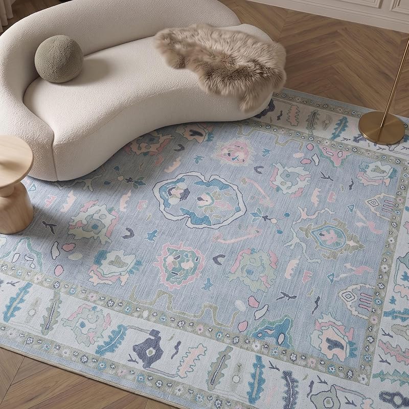 Fame Rugs Modern Oushak Rug 5x7 (4'9" x 6'9") Vintage Lavender Turkish Area Rug, Foldable & Washable
