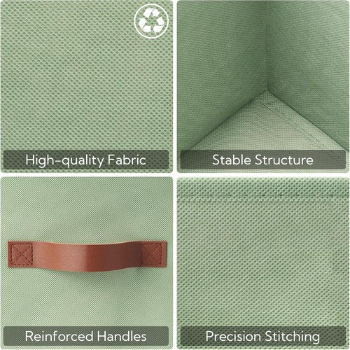 Granny Says 13-Inch Storage Cubes - Decorative Fabric Bins with PU Handles | Collapsible Sage Green 6-Pack