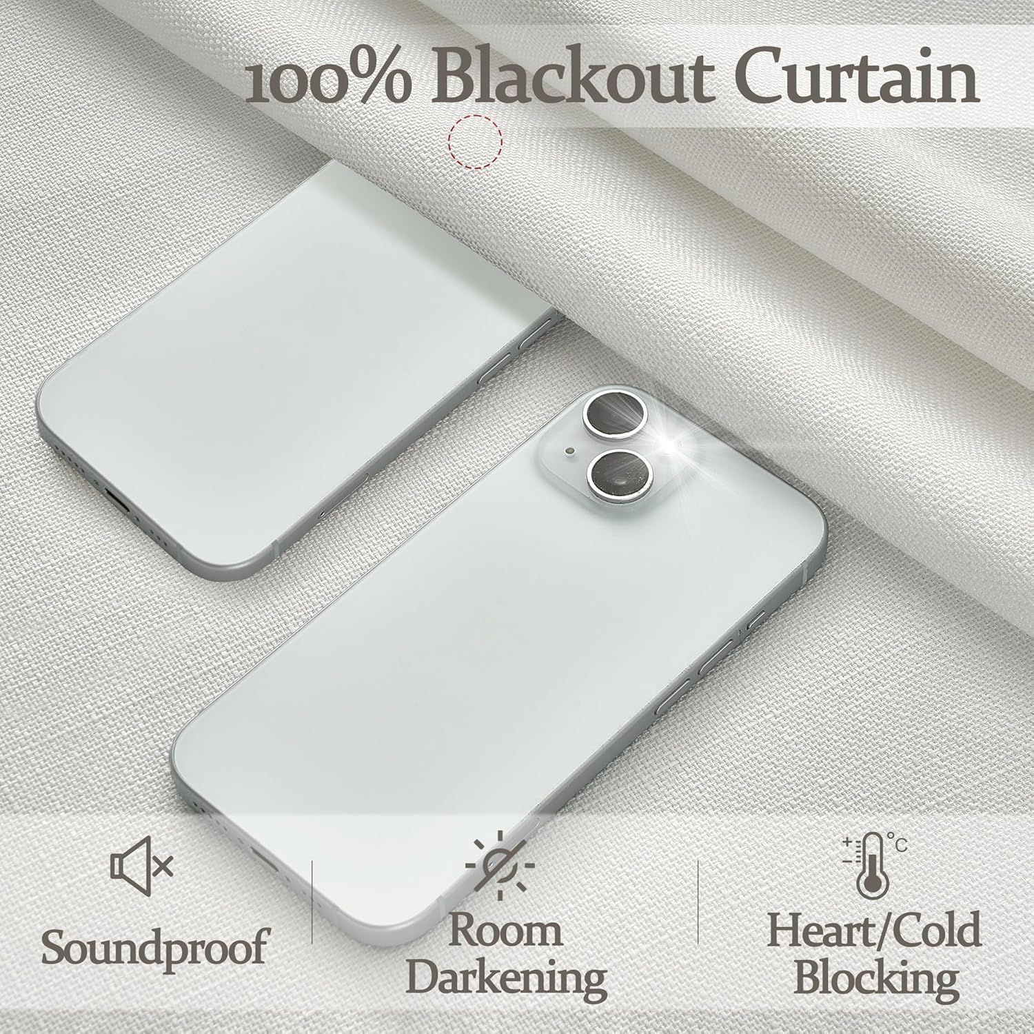 Skiennix 100% Blackout Linen Curtains - 96-Inch Insulated Heavy Drapes for Sliding Glass Doors | Off Beige