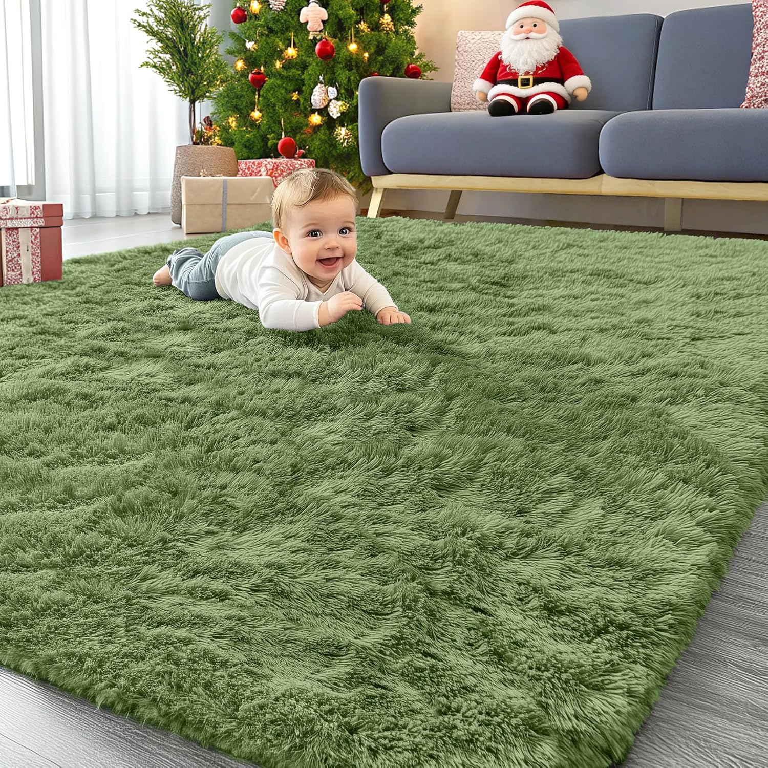 OLANLY Large Area Rug - Soft Fluffy Shaggy Indoor Carpet for Living Room & Bedroom | 5x8, Green