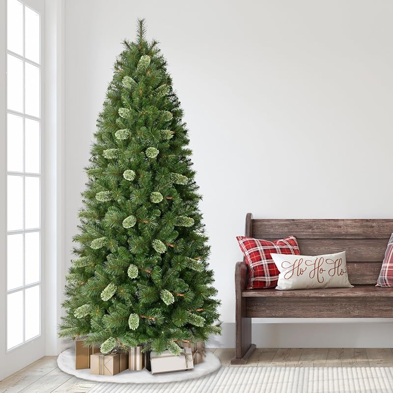 7.5 ft Slim Pine Artificial Christmas Tree - Unlit, Hinged Branches
