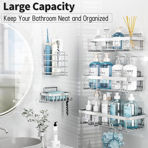 Liuoud Shower Caddy Organizer - 10 Pack Rustproof Stainless Steel Wall Storage Baskets | Silver
