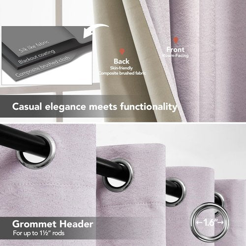 Deconovo 100% Blackout Curtains, Living Room Curtains Jacquard, Blackout Curtains for Bedroom, 2 Panels,Pink-Jacquard,52x63 Inch
