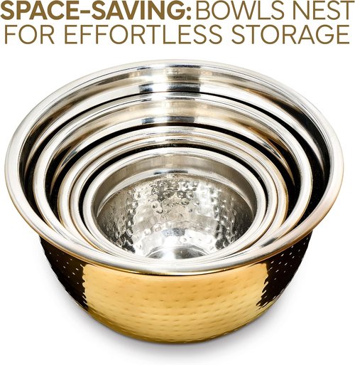 COOK WITH COLOR 18-Piece Mixing Bowls Set - Handcrafted Stainless Steel with Airtight Lids | Gold Hammered Finish
