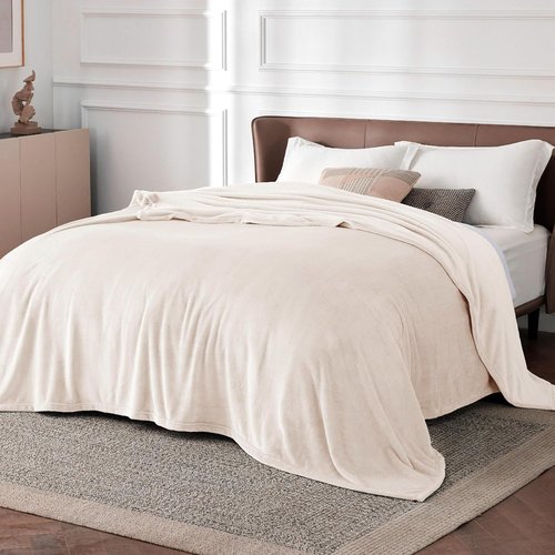 Bedsure GentleSoft Fleece Bed Blanket - Soft, Lightweight, Plush Cream Luxury Blanket | Full Size 84x90 Inches