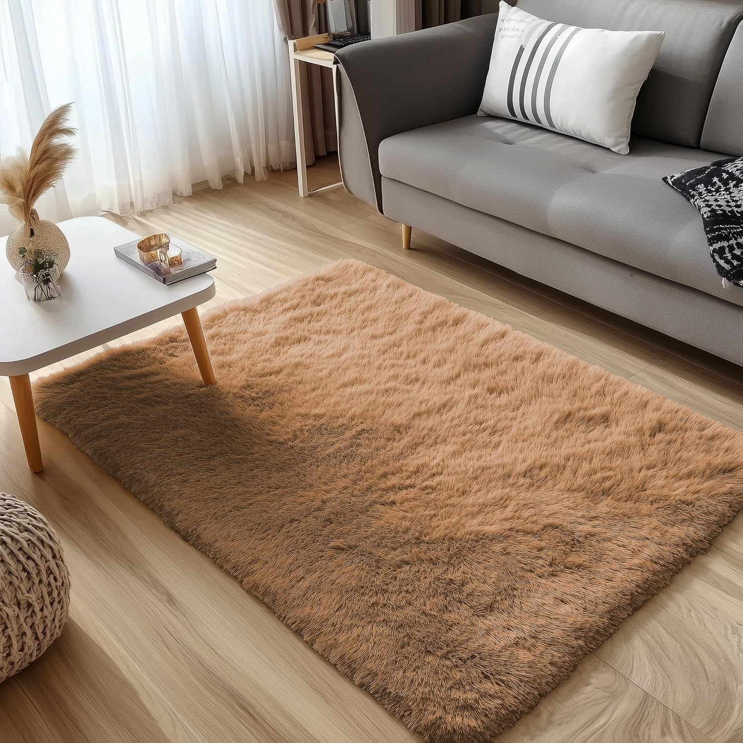 OLANLY 3x5 Soft Fluffy Shaggy Rug - Machine Washable Indoor Carpet for Kids & Nursery | Khaki