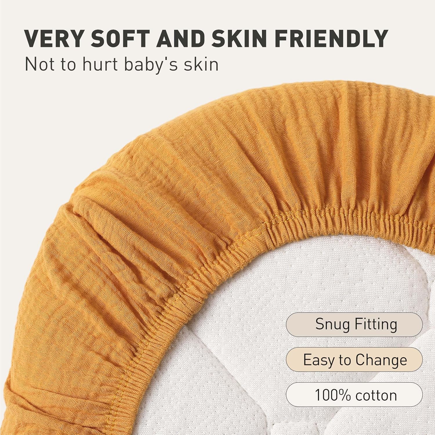 Skiennix Muslin Bassinet Fitted Sheets - Soft Breathable Cotton, 360° Elastic Fit | 2 Pack in Elegant Colors