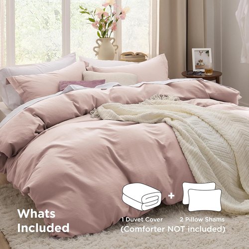 Bedsure Rose Pink Duvet Cover Set - Extra Soft 3-Piece Queen Bedding, 90x90 Inches with Zipper Closure & 2 Pillow Shams