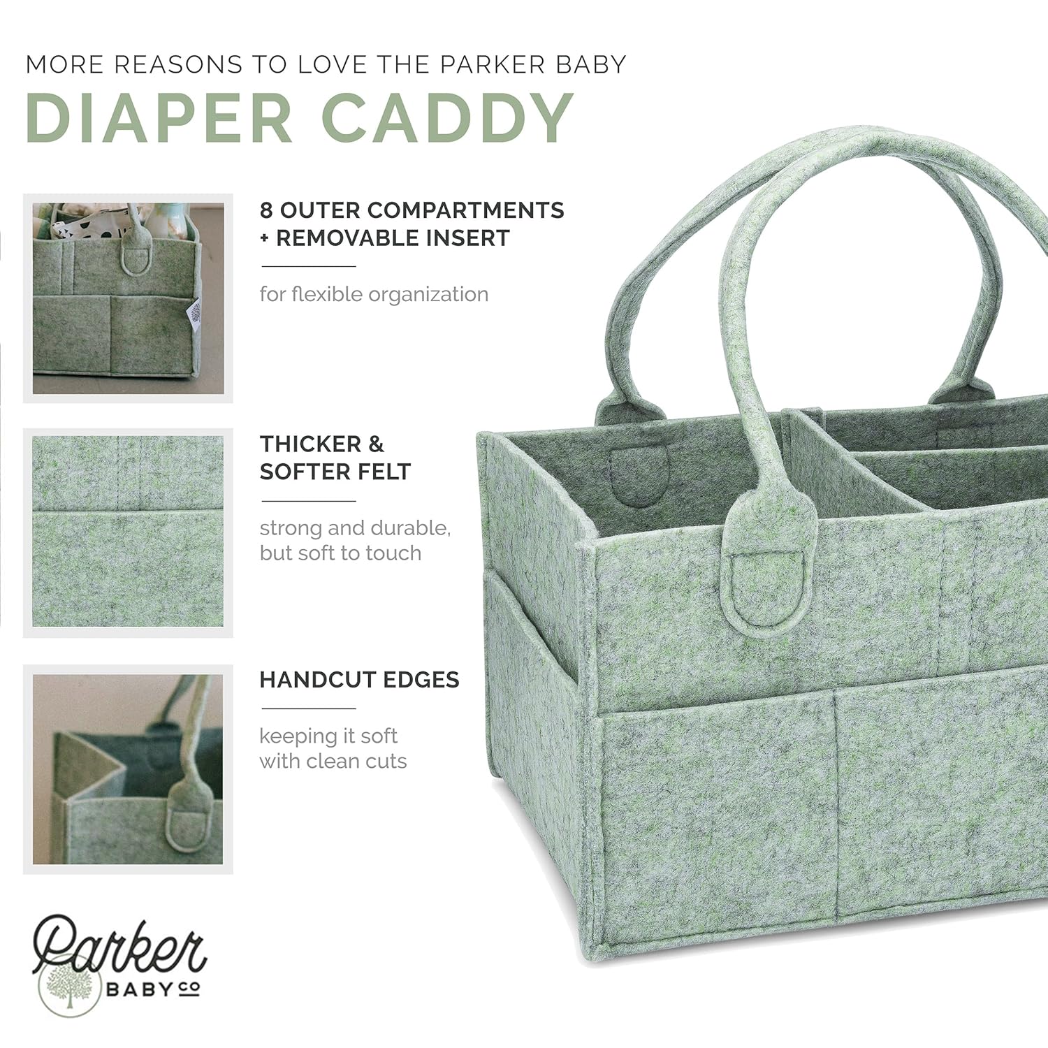 Parker Baby Diaper Caddy - Large Nursery Storage Bin & Car Organizer for Diapers & Wipes - Sage Green