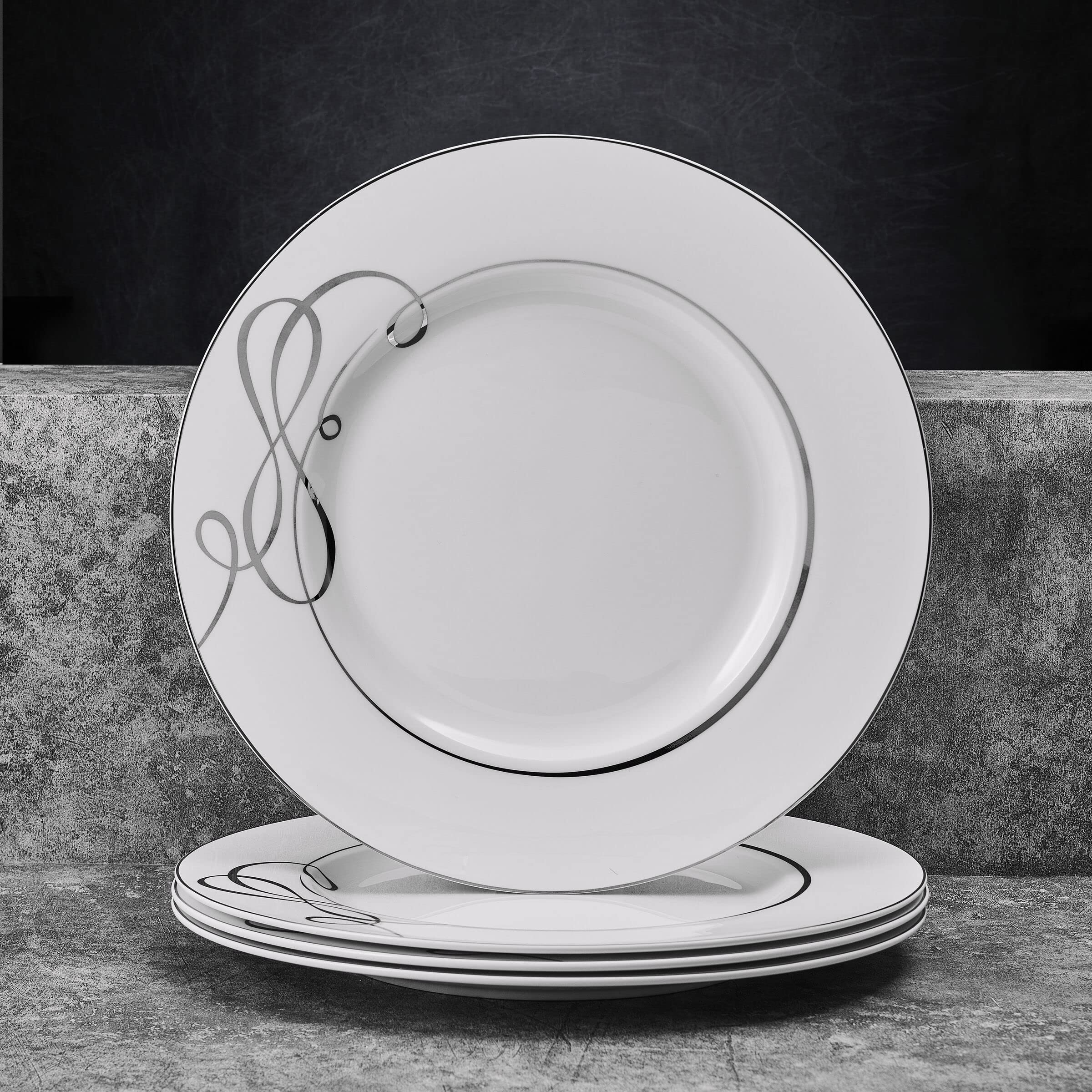 Mikasa Love Story Platinum Banded Dinner Plates, Set of 4