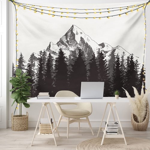 Ambesonne Prehistoric Tapestry, Mountain Fir Forest and Arrow Folk Style Retro Print, Wide Wall Hanging for Bedroom Living Room Dorm, 60" X 40", Dimgrey