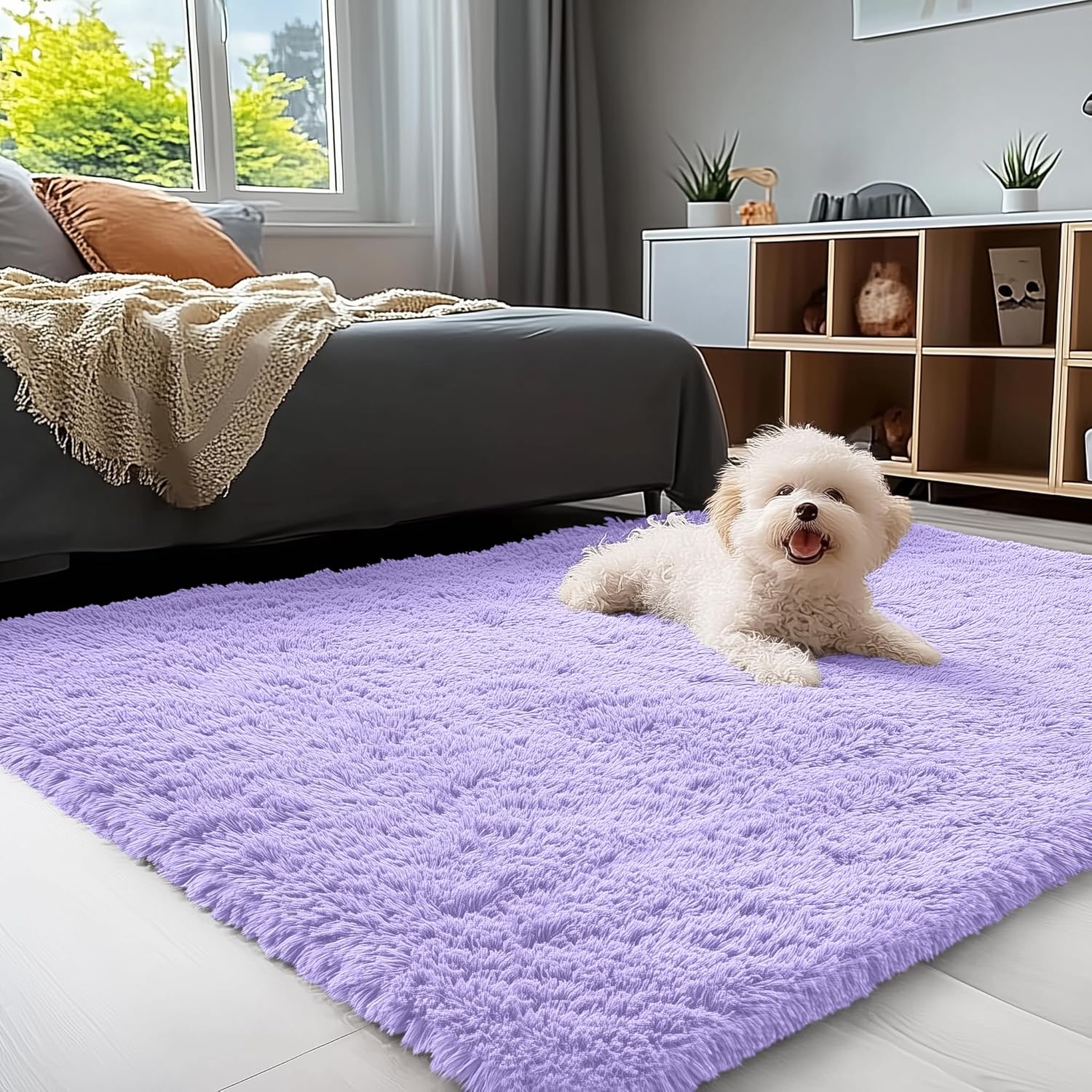OLANLY Soft Fluffy Shaggy Rug - 3x5 Machine Washable Indoor Carpet for Kids & Nursery | Light Purple