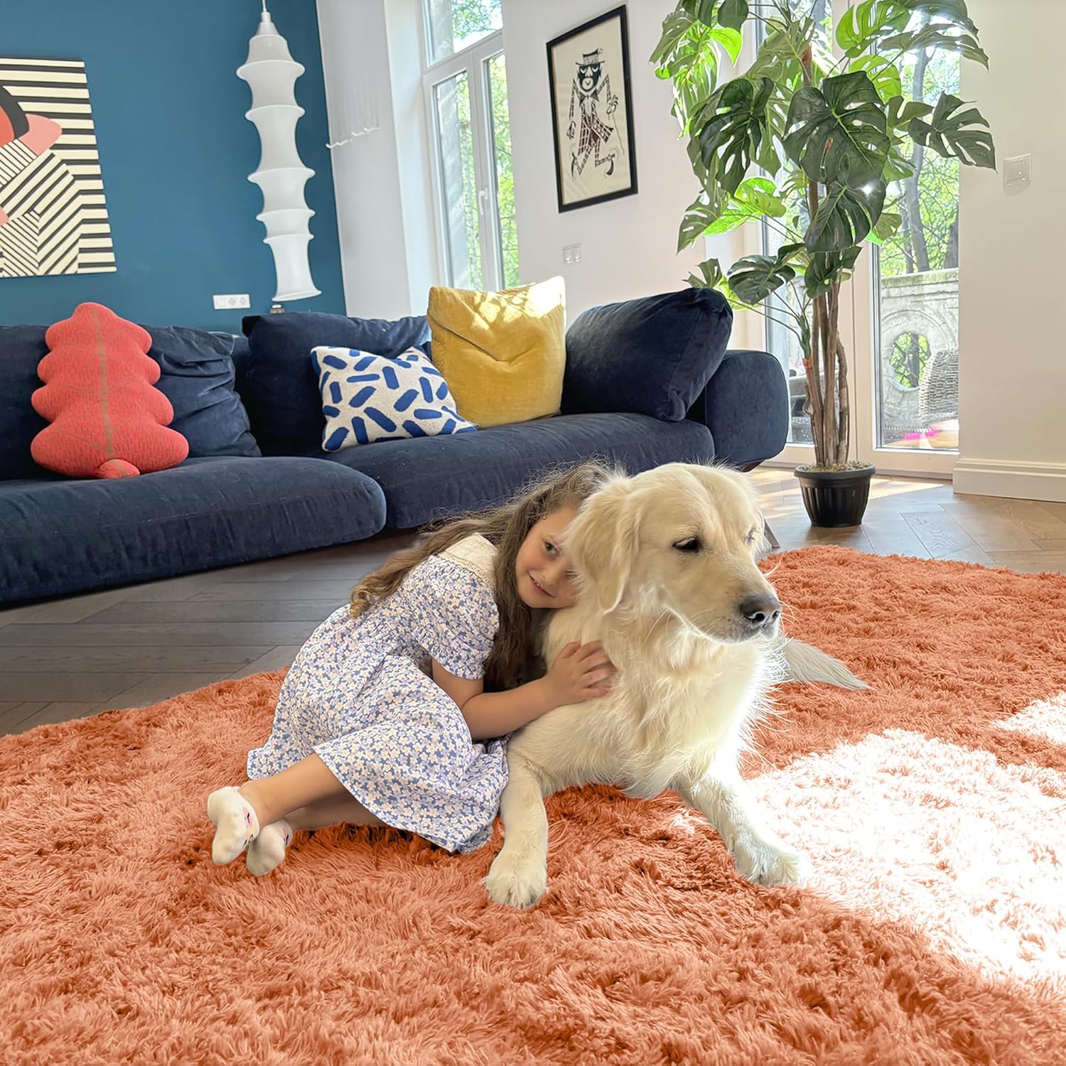 OLANLY 3x5 Soft Fluffy Shaggy Rug - Machine Washable Indoor Carpet for Kids & Nursery | Muted Orange