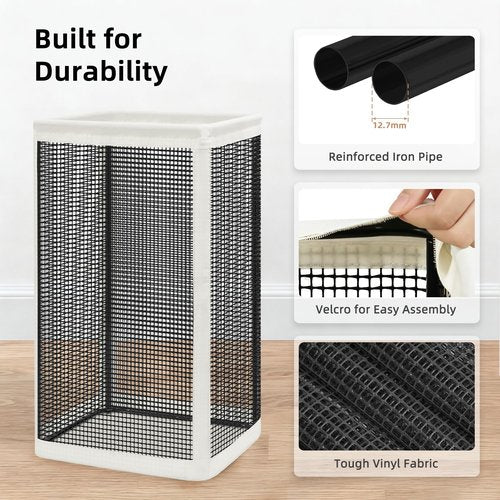 STORAGE MANIAC Mesh Laundry Hamper, 23.7 Gal. Tall Laundry Basket for Airflow, Strong Metal Dirty Clothes Hamper for College Dorm, Bedroom, Bathroom, Clothes Bin, White & Black