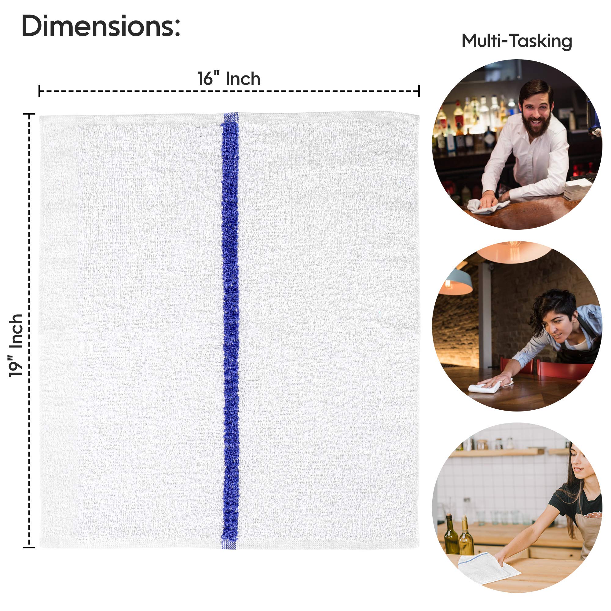 Nabob Wipers Kitchen Bar Mop Terry Towels 12 Pack - 100% Cotton - Size 14x17 - Perfect for Your Home, Kitchen, Bathroom, Bars, Restaurants & Auto - Super Absorbent (Blue Stripe)
