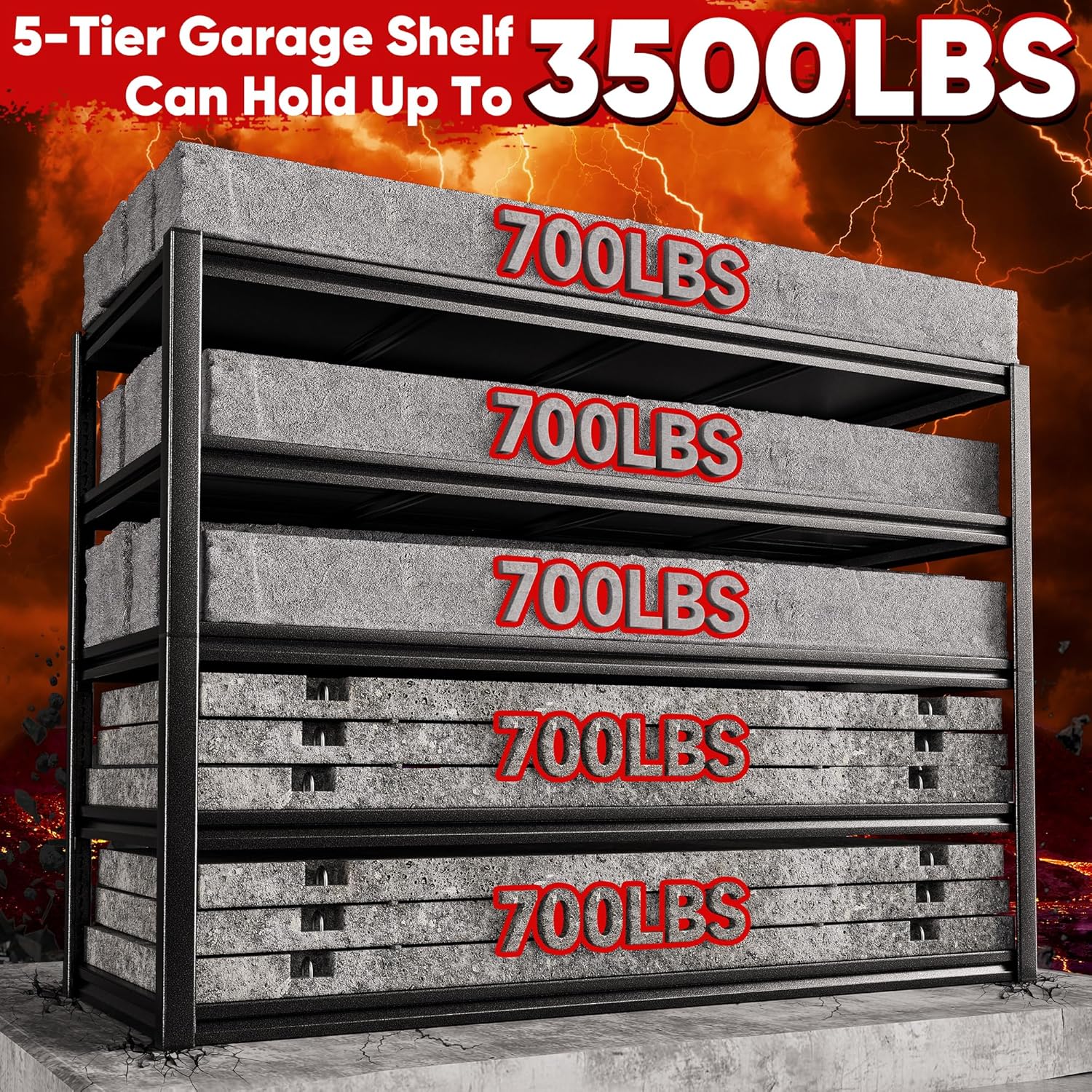 POKIPO Heavy Duty Garage Shelving - 5 Tier Utility Shelf Units, Adjustable Metal Storage Rack | 72"H x 47.2"W x 23.6"D, 3500LBS Capacity