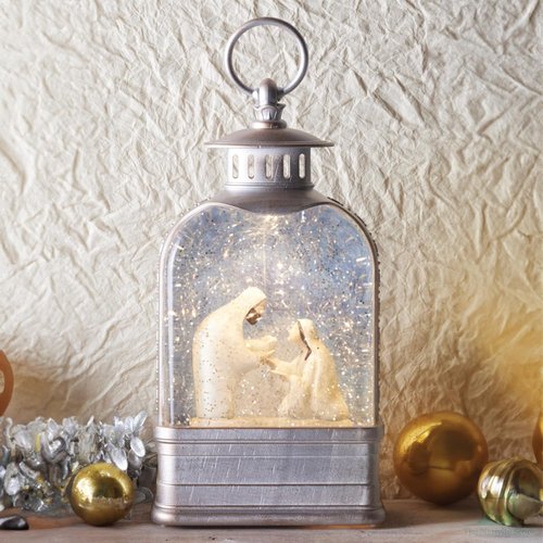 Love's Pure Light by Kate Lee - 10" Light-Up Nativity Lantern with 'Silent Night' Music | Glitter Snowglobe Manger Scene