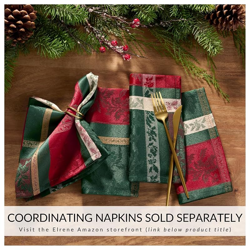 Merry and Festive Jacquard Tablecloth - 70in Round, Multicolor (Variation: Merry & Festive+70" Round)