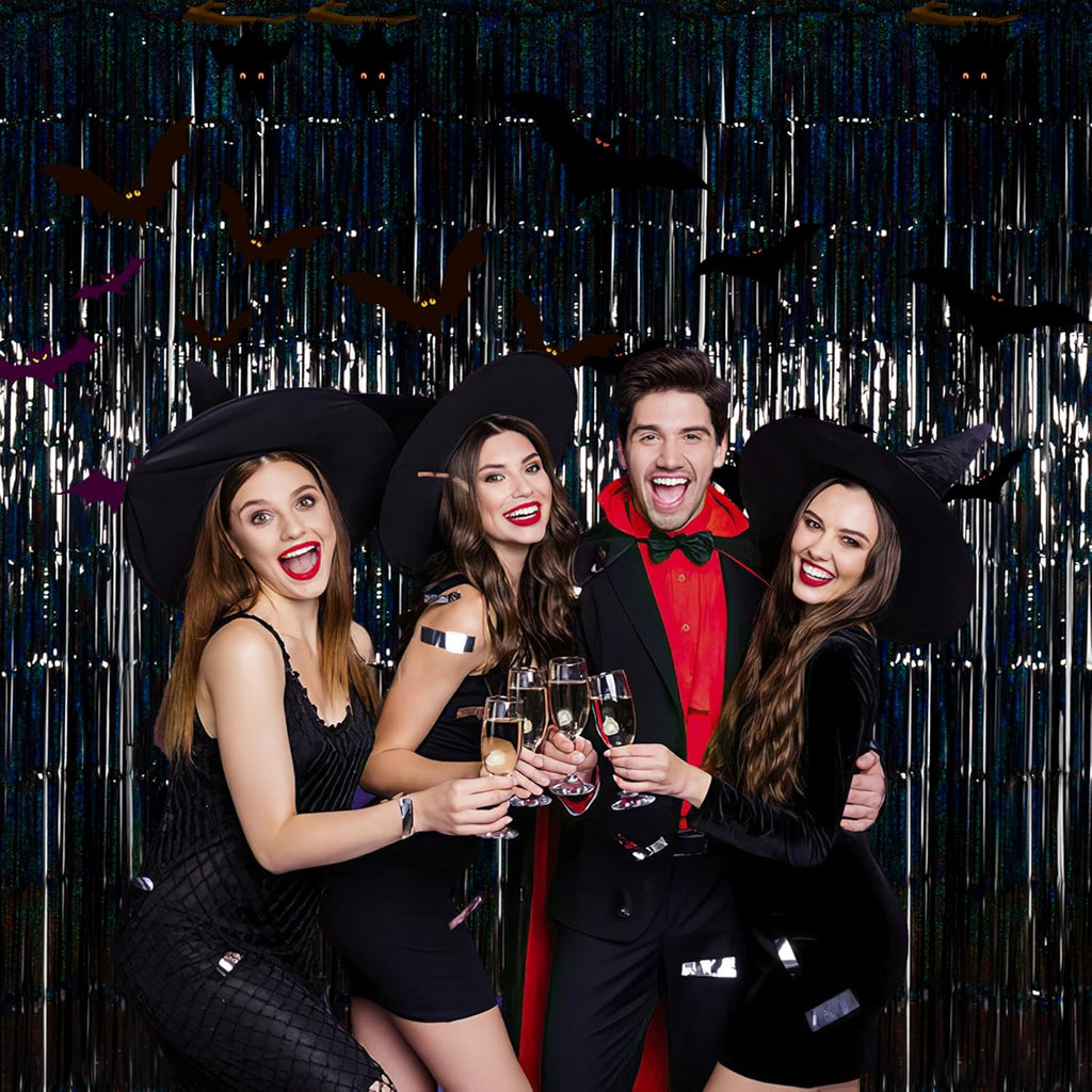 Melsan Graduation Decorations 2026 - Foil Fringe Curtains | 3 Pack Black Tinsel Backdrop 3.2 x 8.2 ft