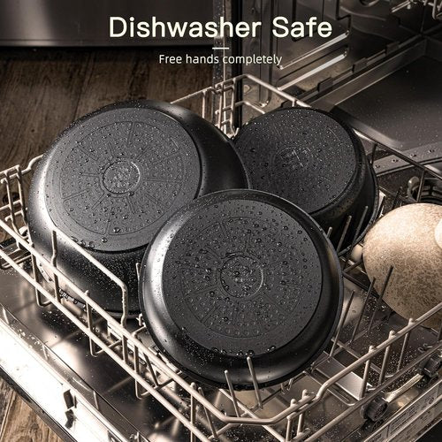 Astercook Non-Stick Ceramic Cookware Set - 21 Pcs, Oven Safe, Induction Ready, Stackable, Black