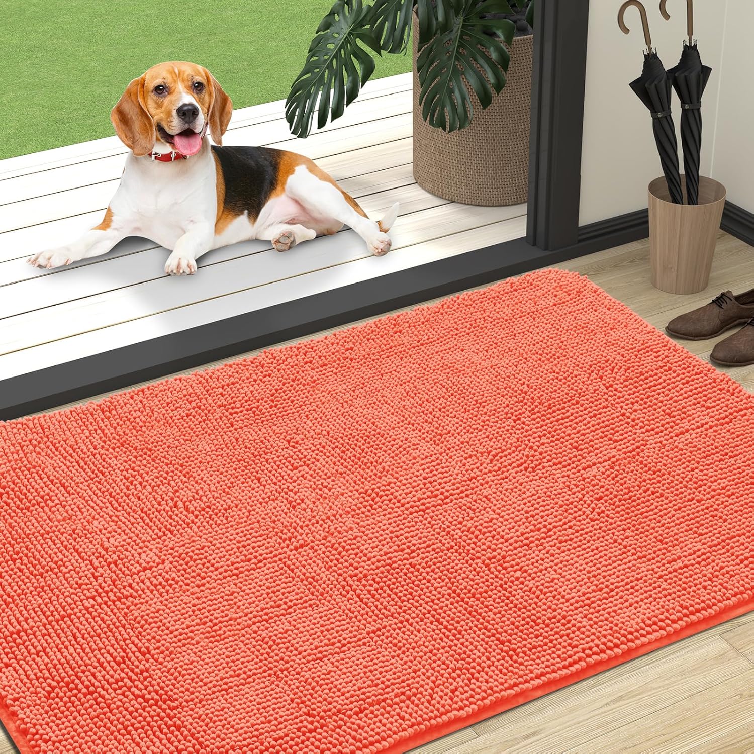 OLANLY Dog Door Mat - Absorbent Non-Slip Washable Doormat for Muddy Paws | 47x32 Coral Size