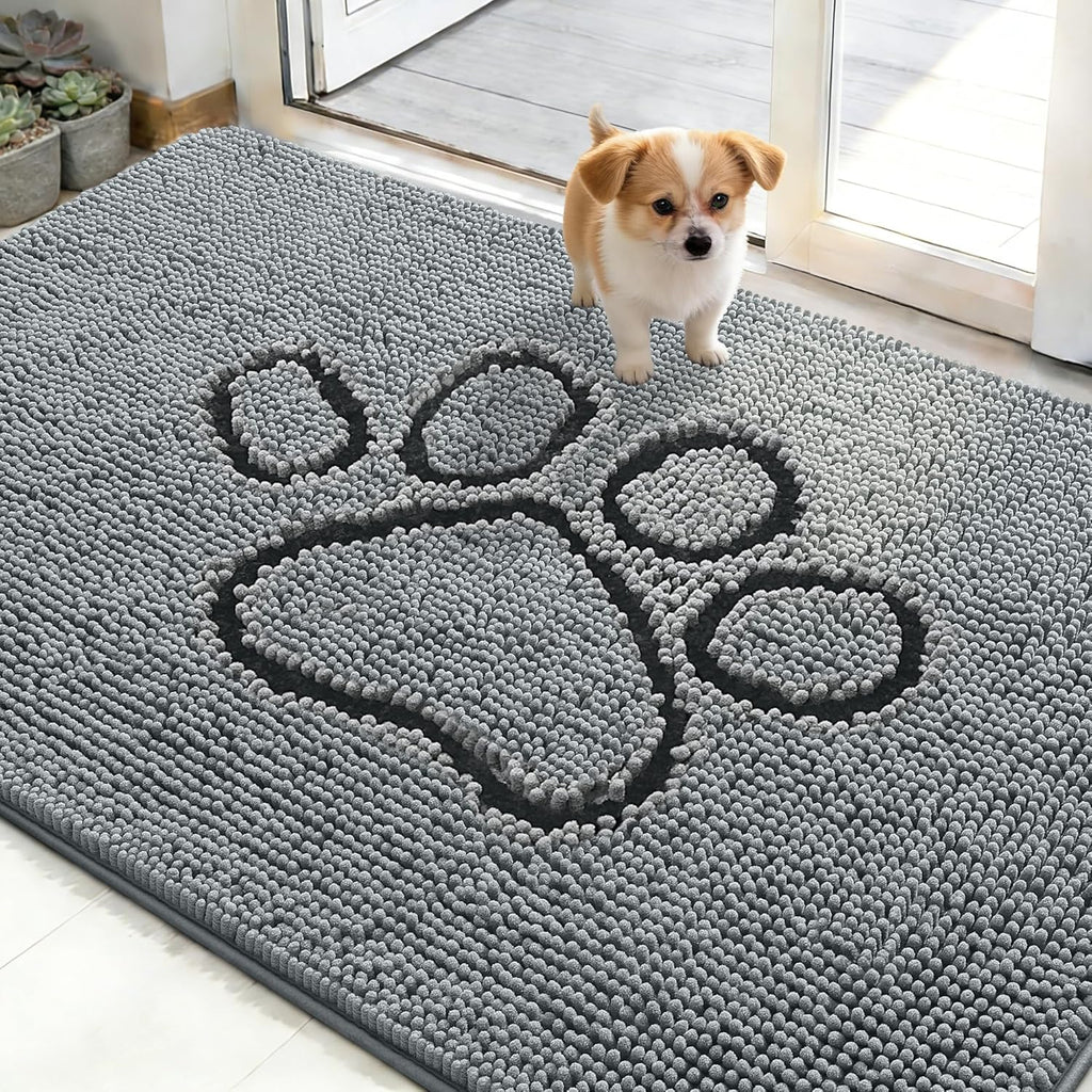 OLANLY Dog Door Mat - Absorbent Non-Slip Mud Mat for Paws | Quick Dry Chenille, 48x30, Grey