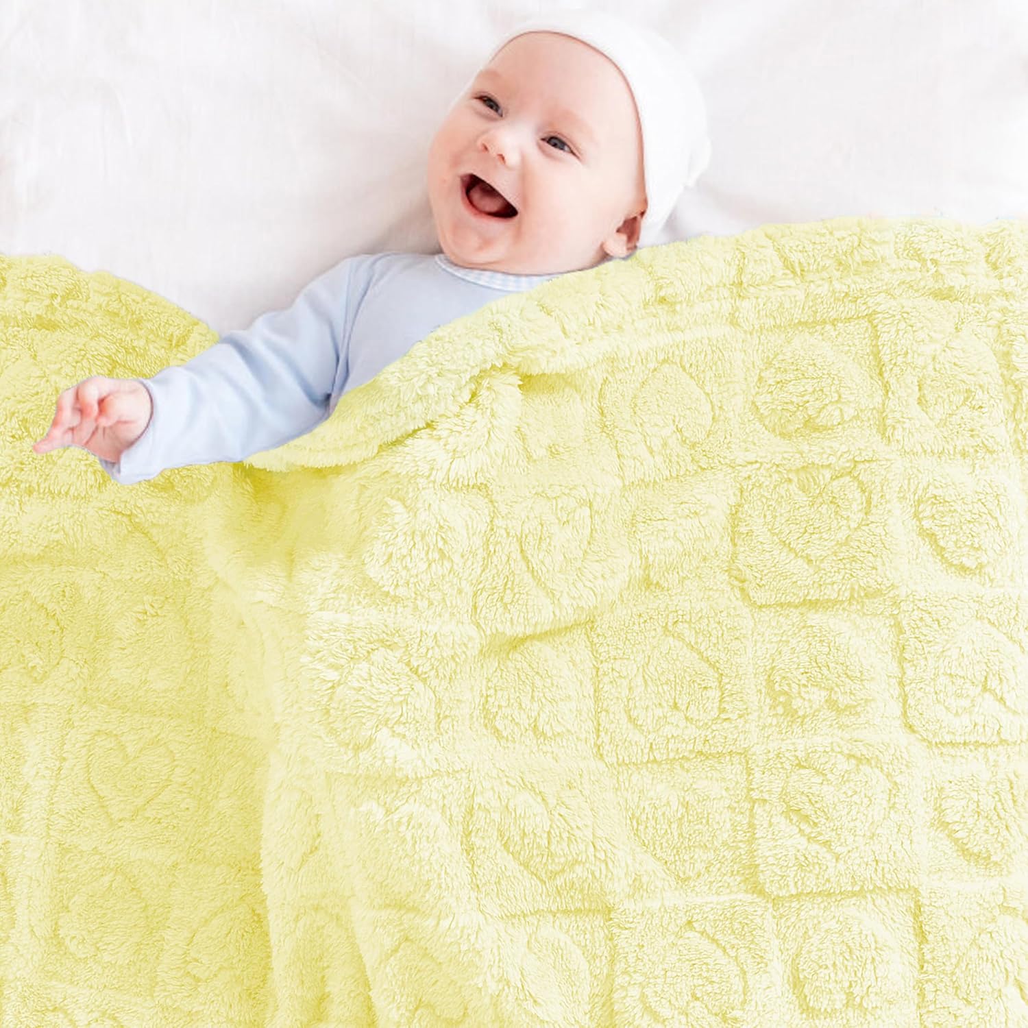Yurhap Fleece Baby Blanket - Ultra Soft Heart Checkered Design | Cozy 30” x 40” Infant Blanket (Yellow)