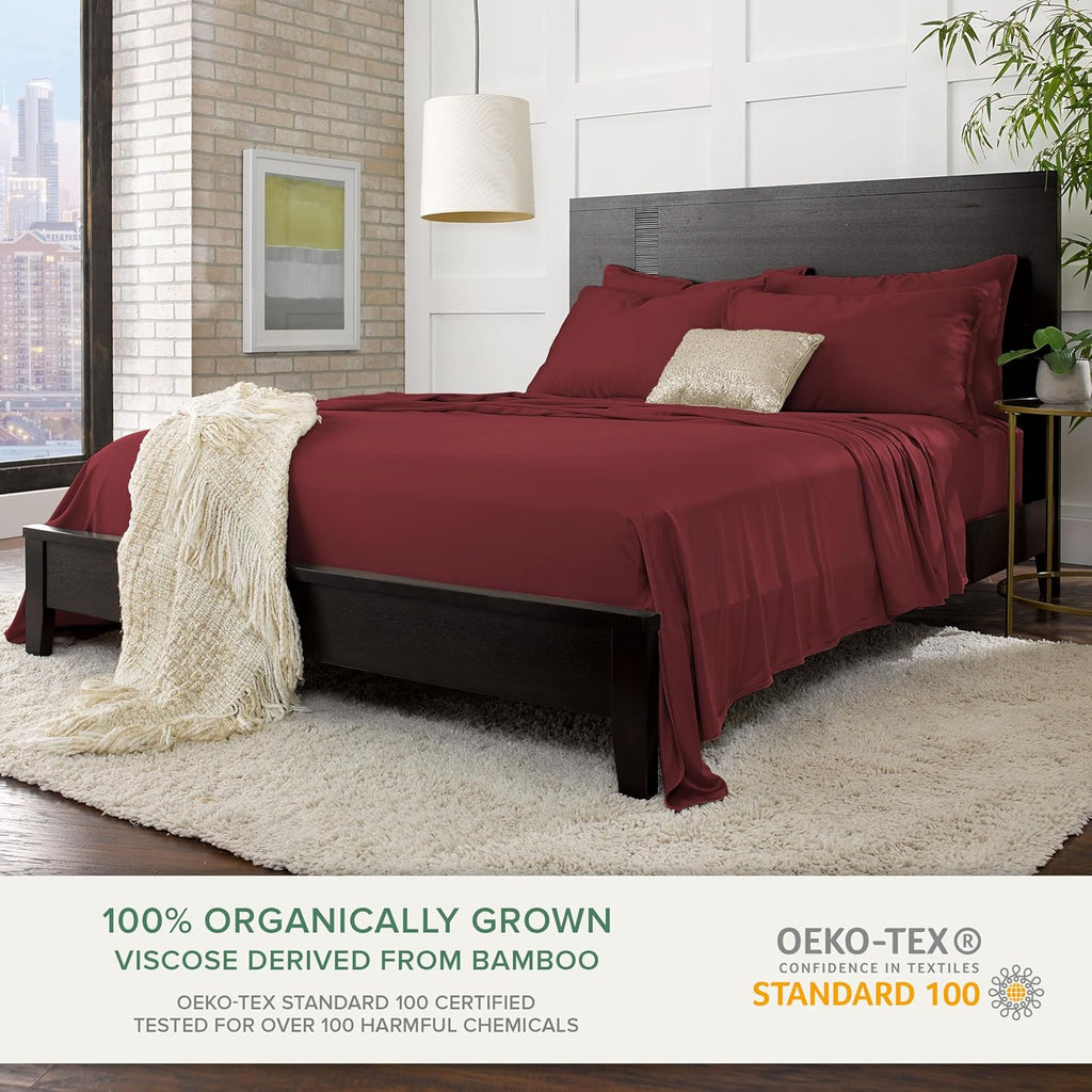 Pure Bamboo Queen Sheets - Luxuriously Soft 100% Organic Viscose Bed Sheet Set | Cooling & Durable (Queen, Merlot)
