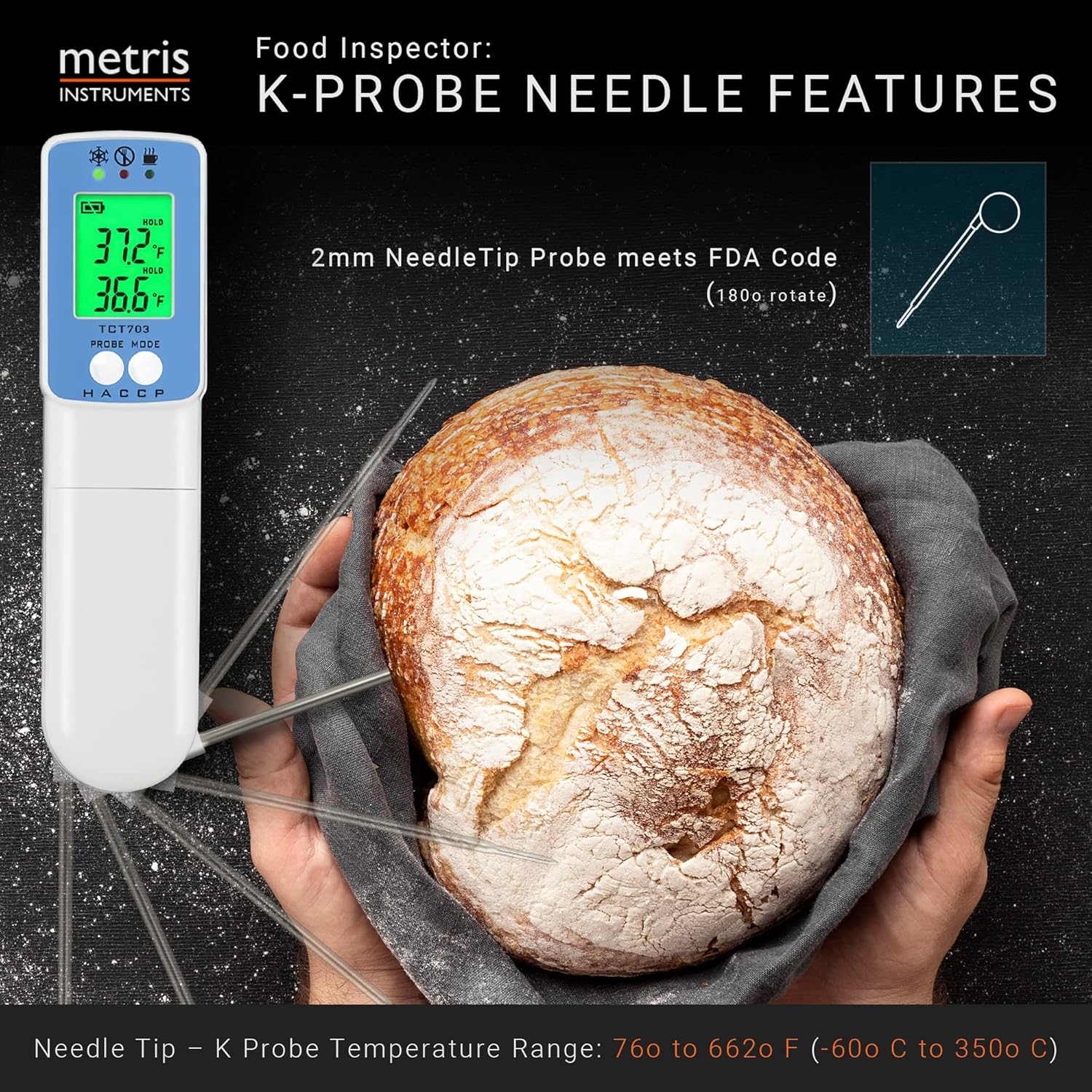 Metris Infrared Surface Thermometer - NSF Certified for FDA Compliance | 8-Point Laser, 2°F Accuracy