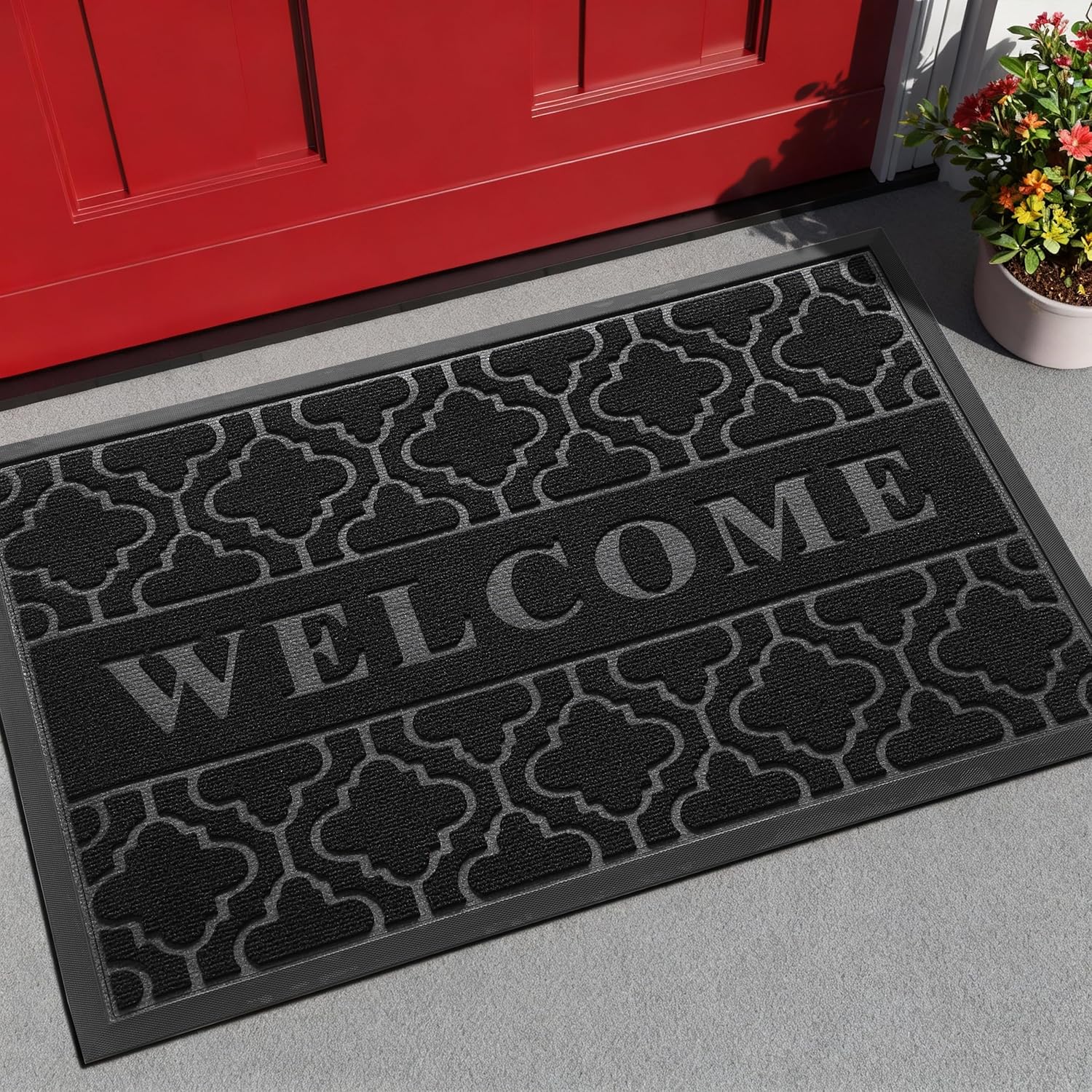 Yimobra Welcome Mat - All-Weather Waterproof Non-Slip Doormat for Indoor/Outdoor Use | 29.5x17, Black