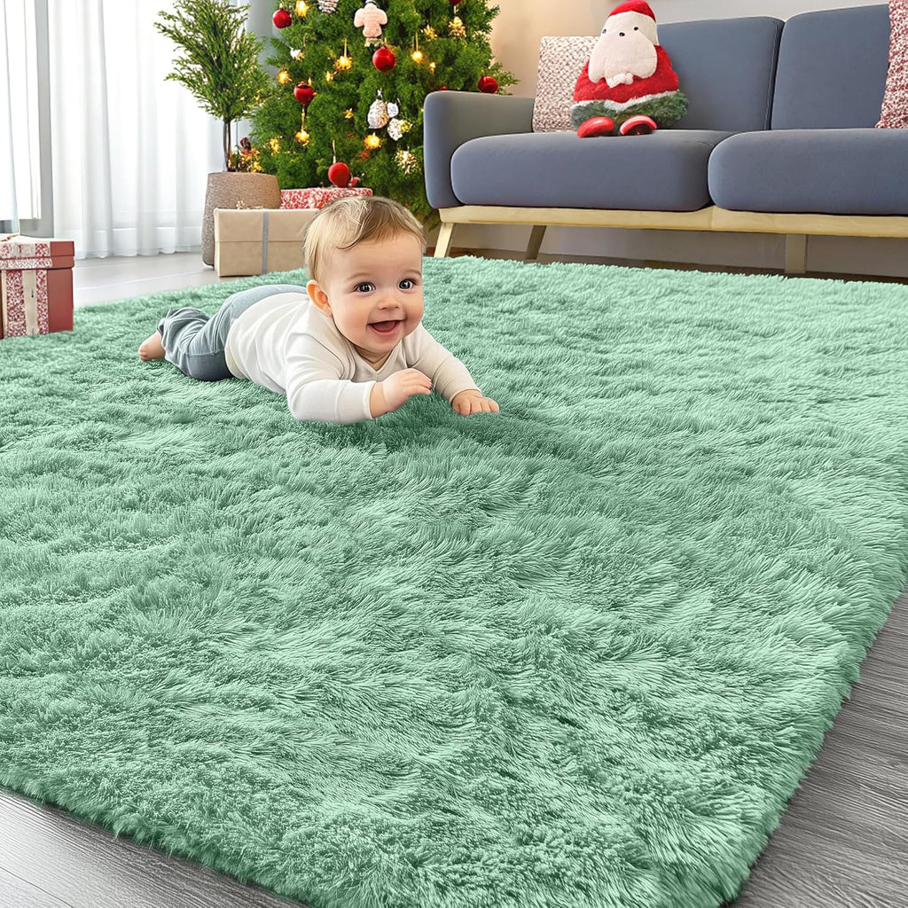 OLANLY Area Rugs - Soft Fluffy Shaggy Indoor Carpet for Living Room & Bedroom | 4x5.9 ft Mint Green