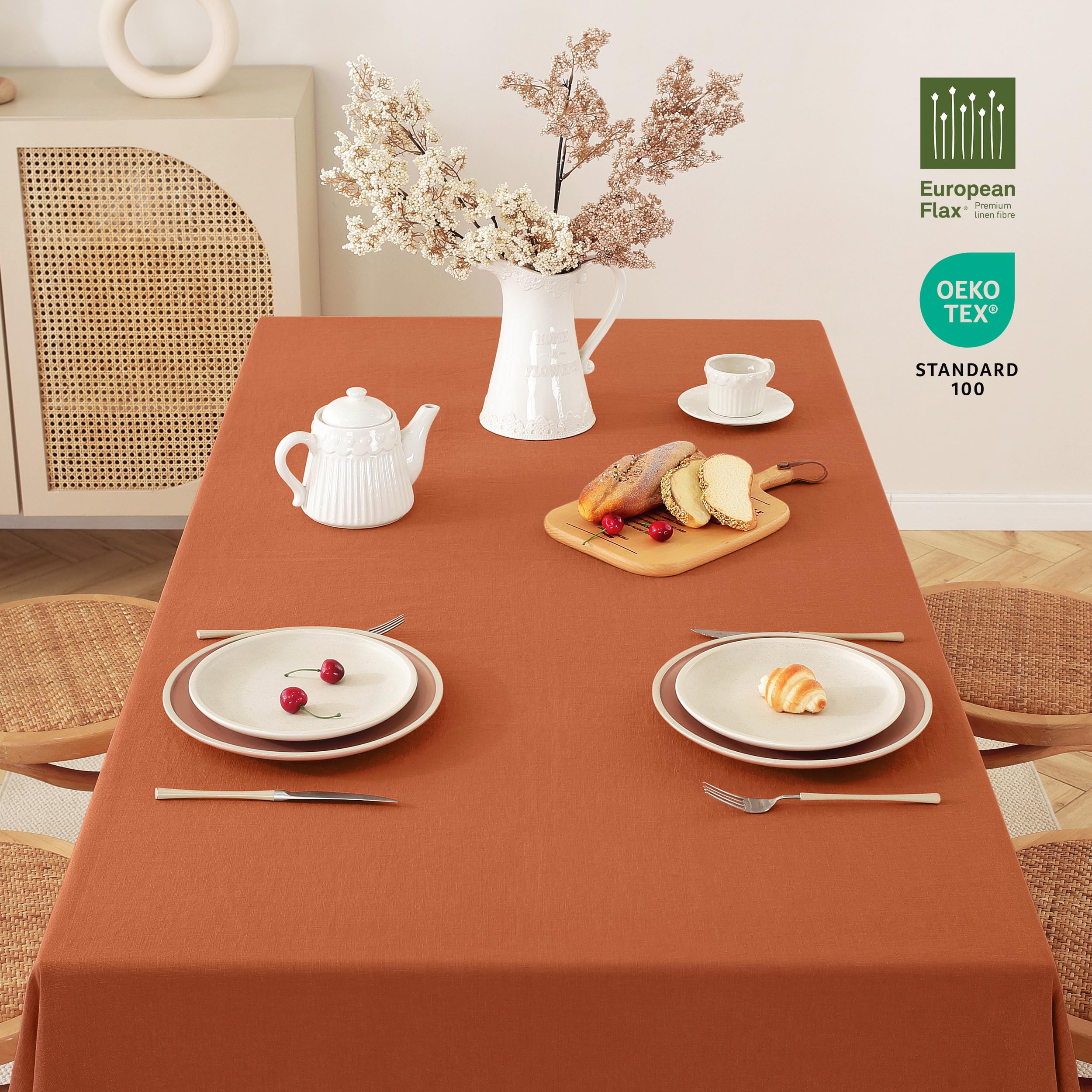 TRITON LINEN 100% Pure Linen Tablecloths 60x90Inches,Rectangle Table Cloth for Dining,Picnic,Weddings and Restaurants,Durable Stonewashed Tablecloths (Re-Caramel, Rectangle - 60 x 90 Inch)