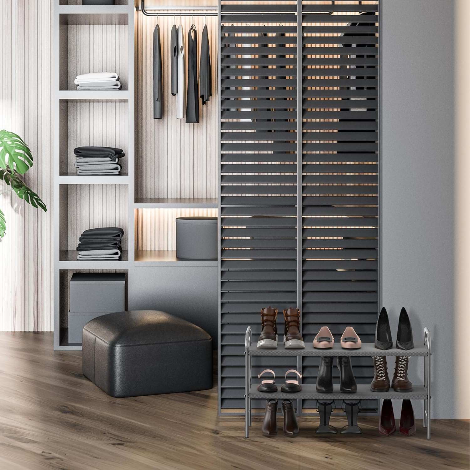 Simple Houseware 2-Tier Shoe Rack - Stylish Grey Storage Organizer for Home & Entryway