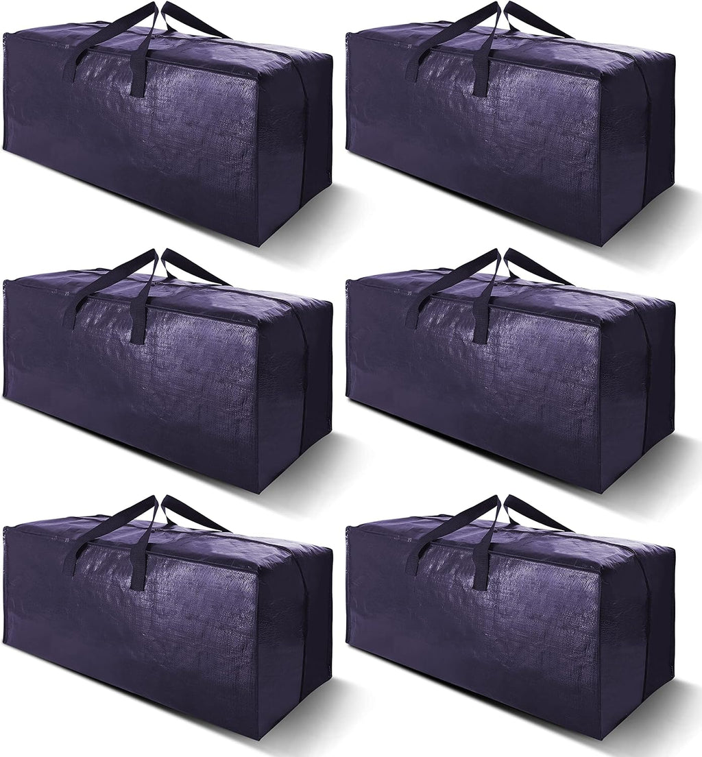 VELVETSURE Extra Large Heavy Duty Moving Bags - Durable Storage Totes with Backpack Straps & Zippers | Set of 6, Blue