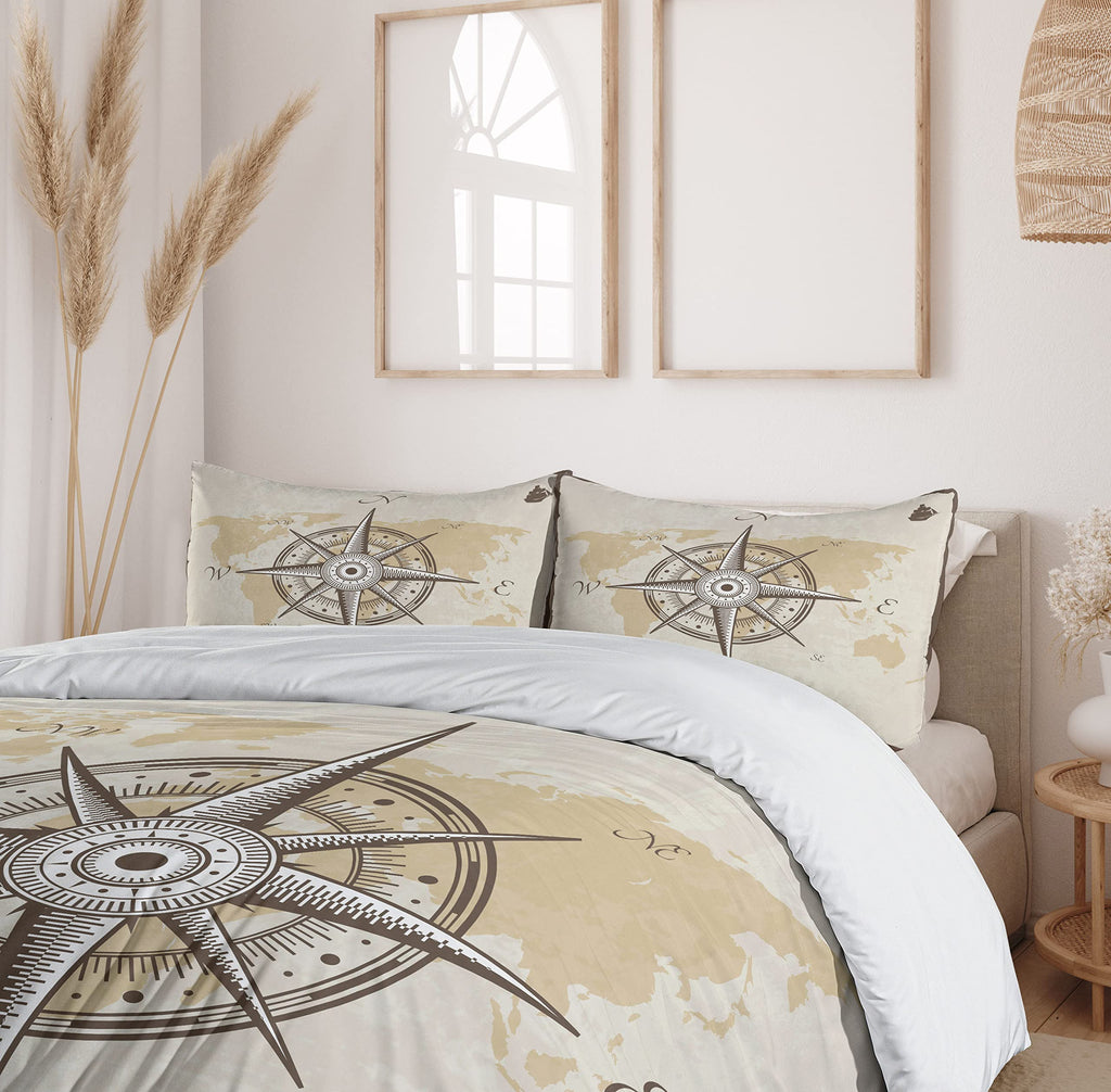 Ambesonne Nautical Duvet Cover Set, Classic Art with Ship Whale Lettering Deep Blue Sea Never Stop Exploring, Decorative 2 Piece Bedding Set with 1 Pillow Sham, Twin Size, Slate Blue