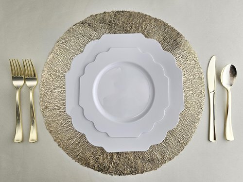 " OCCASIONS " 80 Plates Pack,(40 Guests) Heavyweight Wedding Party Disposable Plastic Plates Set -40 x 10.5'' Dinner + 40 x 8'' Salad/Dessert Plate (Imperial White)