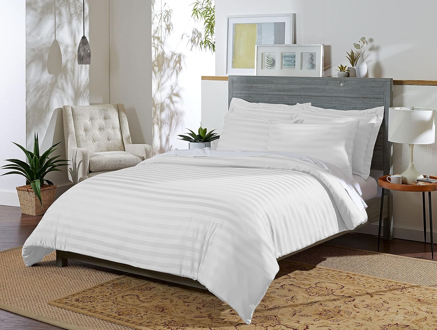 Pure Bamboo King Duvet Cover Set - 100% Organic Viscose, Luxuriously Soft & Cooling | 3 Pieces, Jacquard White