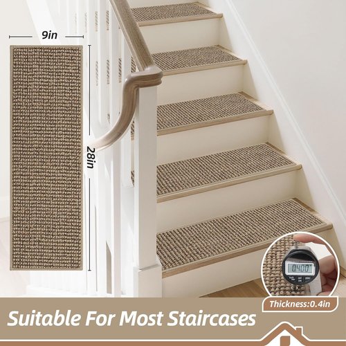 BEQHAUSE Non-Slip Carpet Stair Treads - Machine Washable for Kids & Pets | 28"x9", Taupe, 15pcs