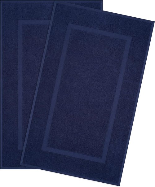 Cotton Paradise 100% Cotton Bath Mats - Soft, Absorbent & Quick-Dry | Set of 2, Navy Blue, 20x34