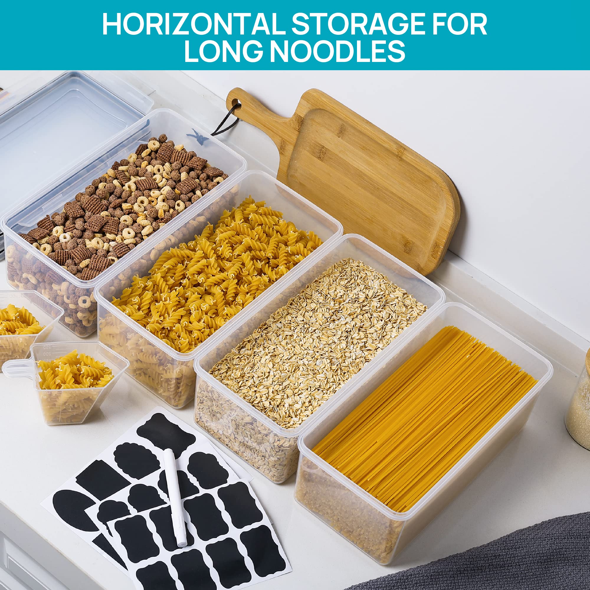 Vtopmart Airtight Food Storage Containers with Lids 4PCS Set 3.2L, Plastic Spaghetti Canisters for Pasta organizer, BPA Free Air Tight Kitchen Pantry Organization